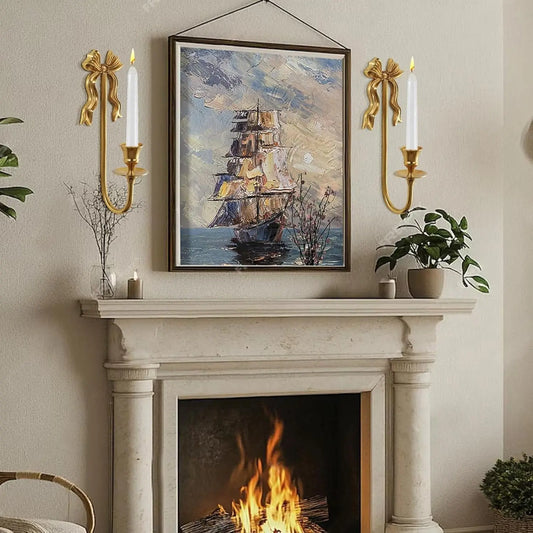 Set of 2 Vintage Gold Bow Candle Holders, Solid Brass Wall Mounted Tapered Candle - ZION